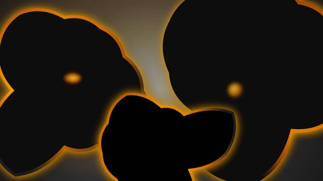 Abstract dark shapes with glowing orange edges against a muted background