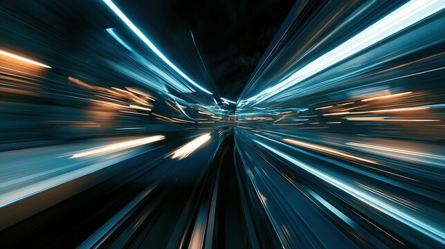 Abstract Futuristic Tunnel with Blurring Lights at High Speed, Representing Technology and Motion