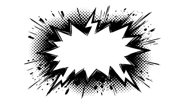 Explosion speech bubble in comic book style features a jagged starburst shape with halftone dots.