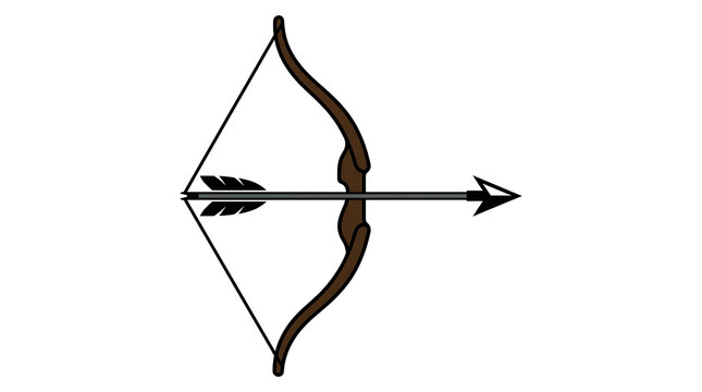 Brown wooden bow with arrow pointing right
