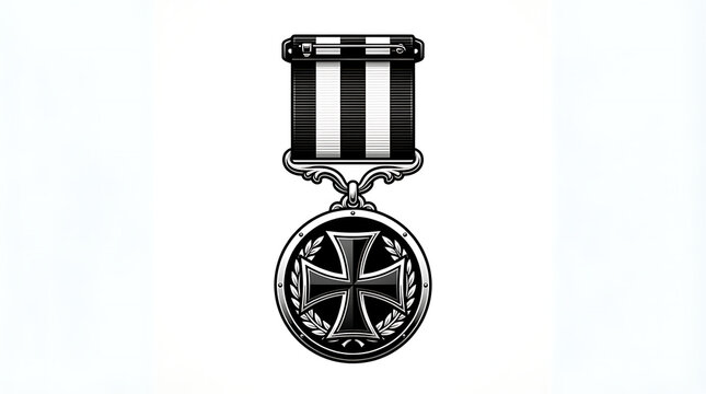 Silver military medal with ribbon and emblem