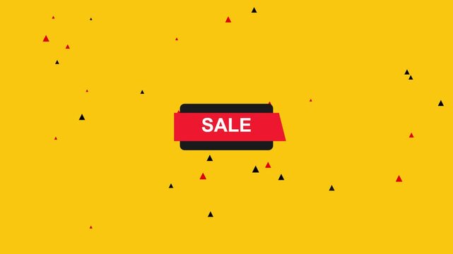 Animated sale banner with falling triangle elements on a vibrant yellow background
