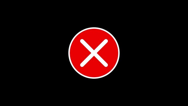Animated red cross mark icon inside a circle on a plain black background for UI design
