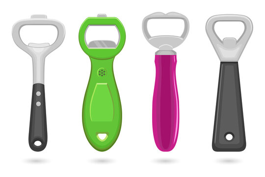 Four colorful bottle openers isolated on transparent background