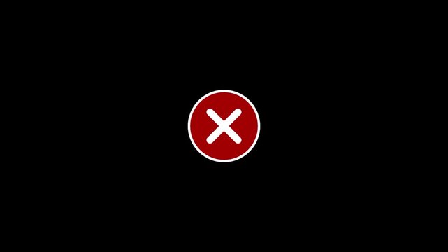 Pulsing red cross mark icon inside a circle on a dark black background for interface