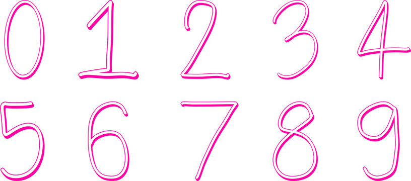Neon Pink Numbers Set 0-9 Line Art Vector Collection