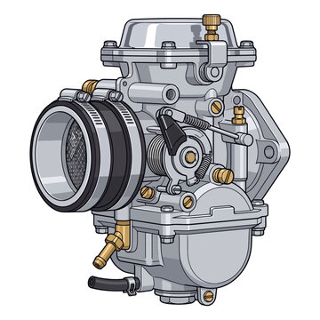 Detailed vector illustration of a mechanical motorcycle carburetor engine part for tuning and repair