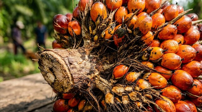 Fresh Palm Oil Fruit Bunch Harvested on Plantation