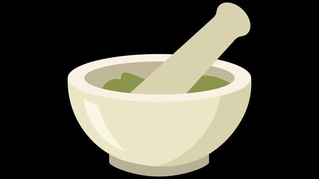 Herbal medicine mortar and pestle grinding fresh natural organic leaves