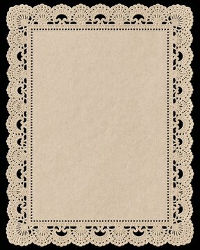 Vintage beige paper frame with ornate crocheted lace border