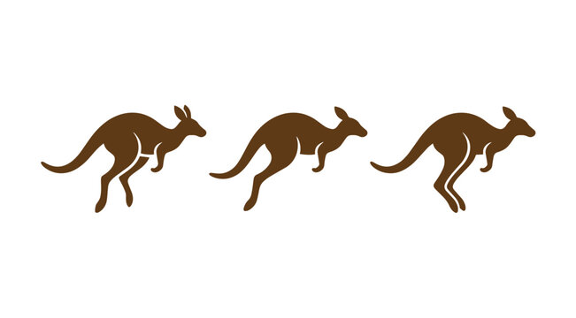 Brown kangaroo silhouettes leaping across a horizontal white background with kangaroo silhouette jumping kangaroo animal graphic australian wildlife icon vector animal