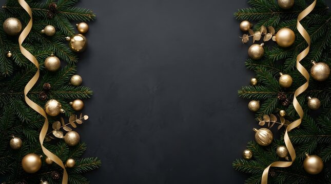A festive christmas border with golden ornaments and ribbons perfect for holiday greetings and designs
