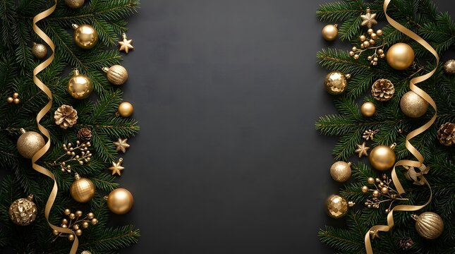 A festive christmas border featuring ornaments ribbons and evergreen branches for holiday celebrations