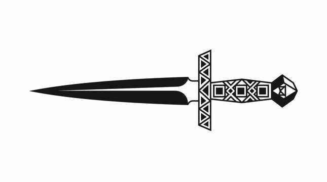Stiletto dagger oriented horizontally with a decorative patterned handle and sharp pointed steel tip.