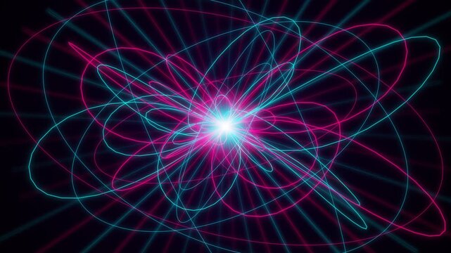 Abstract digital visualization of a complex particle physics collision event