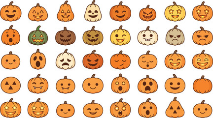 Obraz premium Autumn Halloween pumpkin patch collection set vector illustration for seasonal holiday decoration graphic design