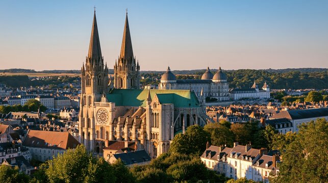 Detailed Overlook Scenery Featuring Chartres Cathedral, France