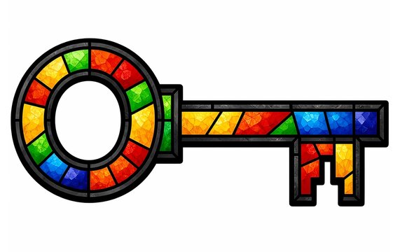 Stained glass illustration Antique Key white background