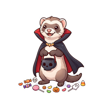 Cute ferret wearing a vampire costume for halloween transparent background