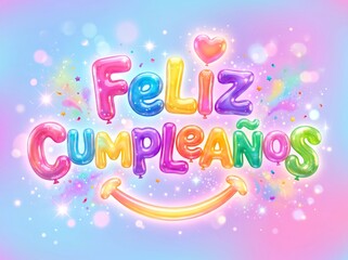 Fototapeta premium Colorful 3D Feliz Cumpleanos Text On Pastel Bokeh Backdrop