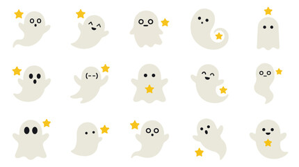 Obraz premium Cute ghost collection, adorable spirits set, Halloween ghosts clipart, kawaii characters, spooky cartoons, baby ghosts vector, haunting creatures, Halloween icons