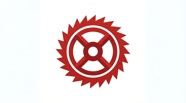 Red abstract gear or wheel with sun rays design