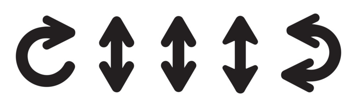 Black navigation and undo arrow icons on transparent background for interface layout and dynamic web.