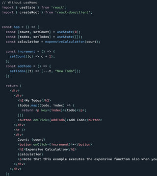 React useState Example Without useMemo Showing Expensive Calculation and Todo List