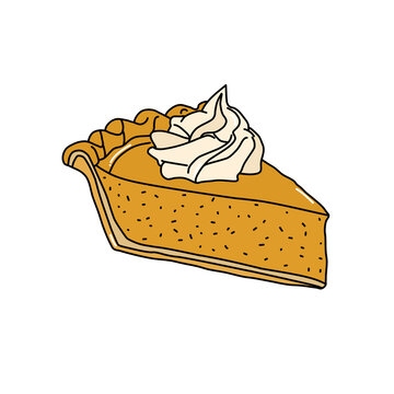 Slice of pumpkin pie with whipped cream vector illustration