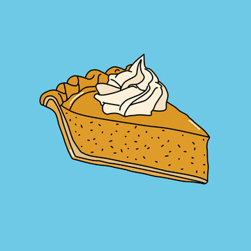 Slice of pumpkin pie with whipped cream vector illustration