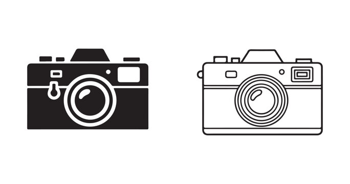Vintage photo camera vector illustration featuring a detailed solid and outline design for layouts.