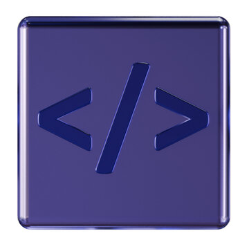 3D Purple Glassmorphism Code Icon for Web Development UI