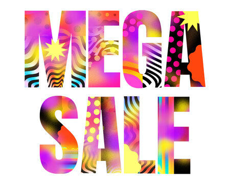 Mega Sale word png psychedelic art font, transparent background
