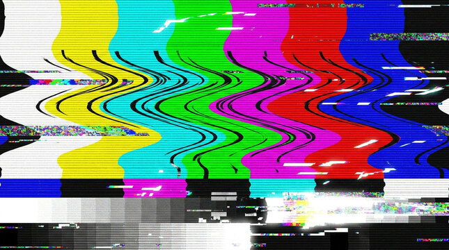 Retro tv color bars with heavy digital glitch distortion