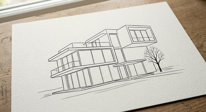 house sketch drawing collor black and white