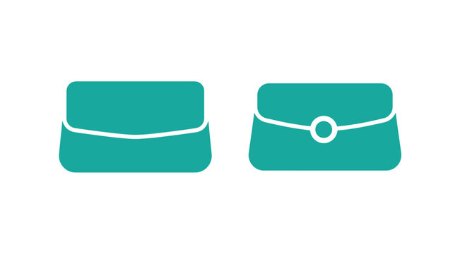 Teal vector icons of elegant female handbags and purses in flat style with accessory collection graphical commerce shopping isolated background