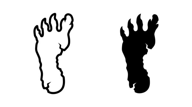 Monster or creature foot footprint trace vector icon illustration with footprint creature halloween isolated silhouette template illustration mythology