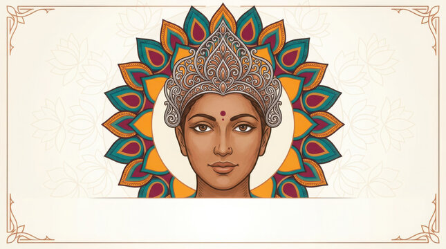 Of hindu goddess face with intricate mandala background, and borders durga, generated using ai