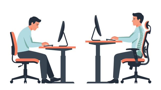 ergonomics posture spine desk workplace office computer sitting chair backache health motion animation loop