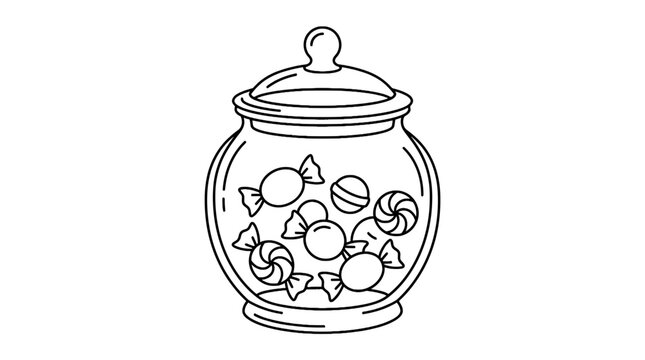 Glass candy jar filled with assorted sweets line art
