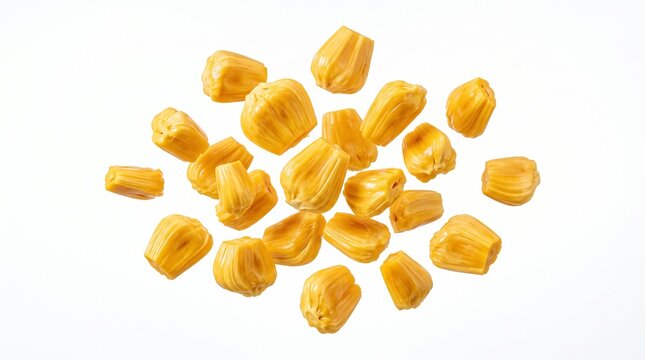 Fresh yellow jackfruit pods isolated on white background