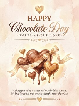Happy chocolate day card with heartshaped chocolates and romantic love message design