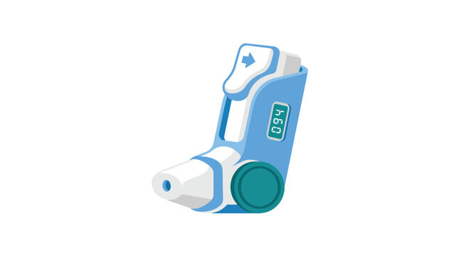 Medical asthma inhaler with integrated digital dose counter in a clean flat vector illustration for respiratory care and pulmonary disease management platforms