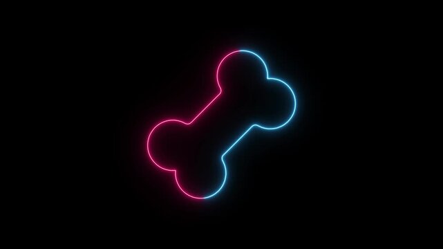 Glowing neon dog bone icon with blue and red light lines