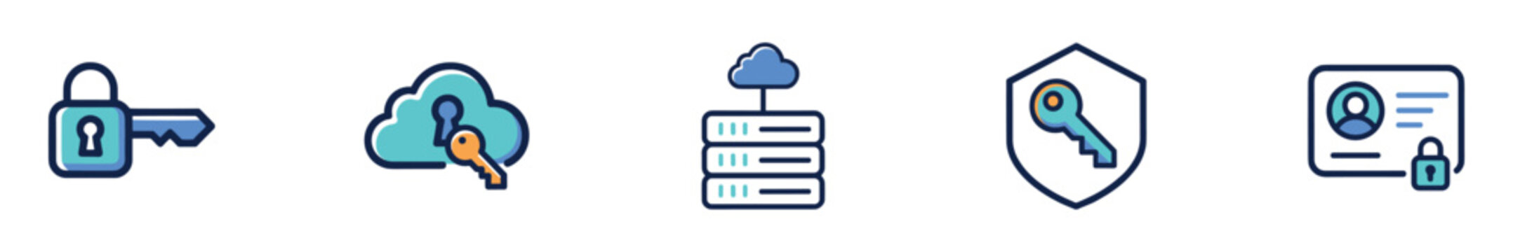 Database security icon set with shield keyhole and encryption key