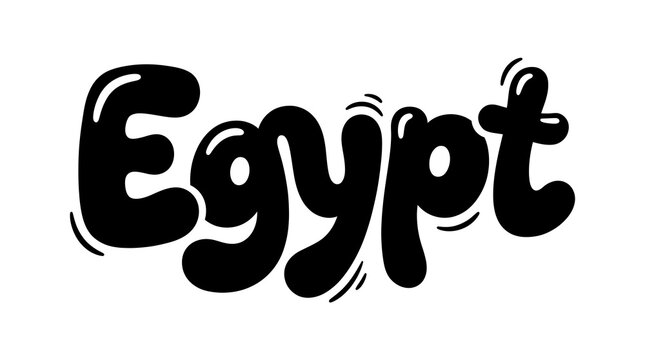 Hand drawn black bubble lettering Egypt isolated on white background in cartoonish typography monochrome style