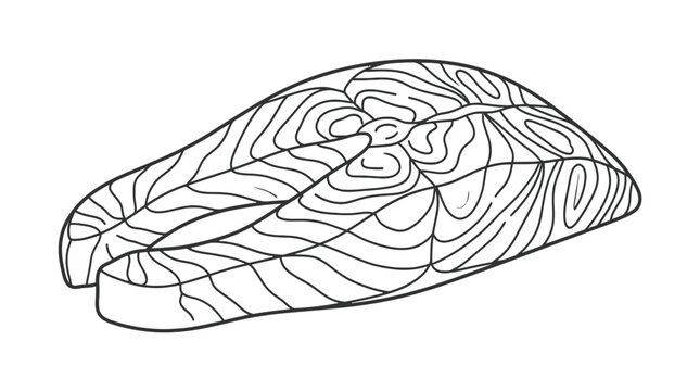 Salmon steak slice line art vector illustration
