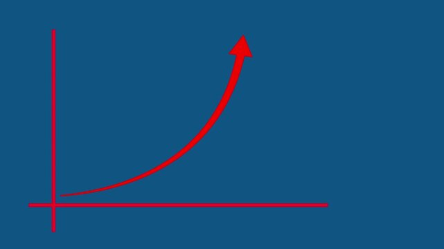 Red arrow graph depicting rapid business growth. Animated rising red graph arrow illustrating exponential growth on a dark red grid background