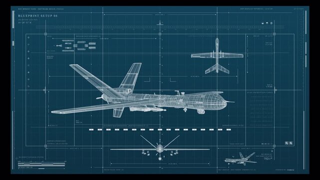 Digital Blueprint of Unmanned Aerial Vehicle Drone Concept.