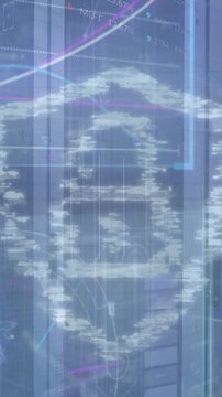 Animation of lock and shield with fingerprints scanning over connected dots and graphs